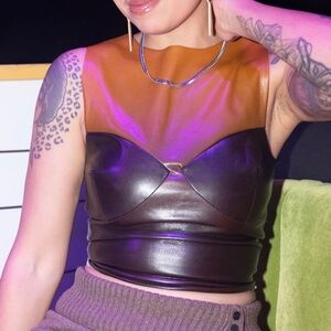 Coucoo Brown Faux Leather Top